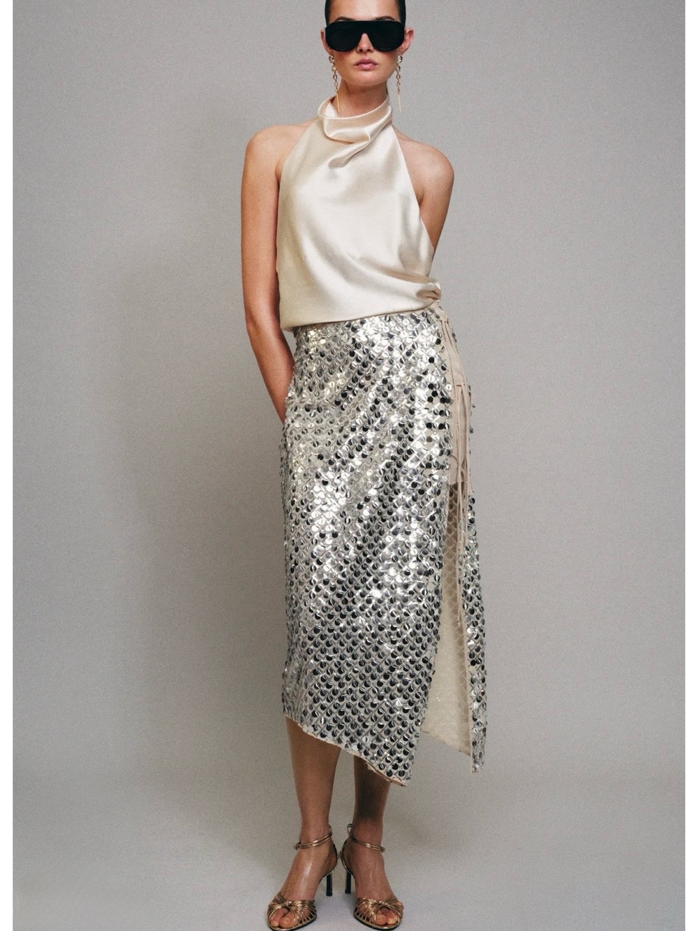 Zara ASYMMETRIC SEQUIN MIDI SKIRT